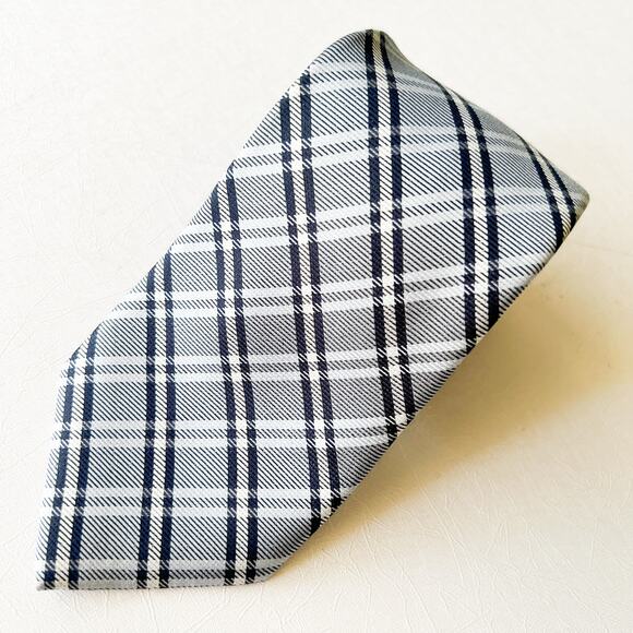 Men's Tommy Hilfiger Blue Plaid 100 Silk Neck Tie - Picture 1 of 8